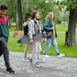 Group of children walking to school.