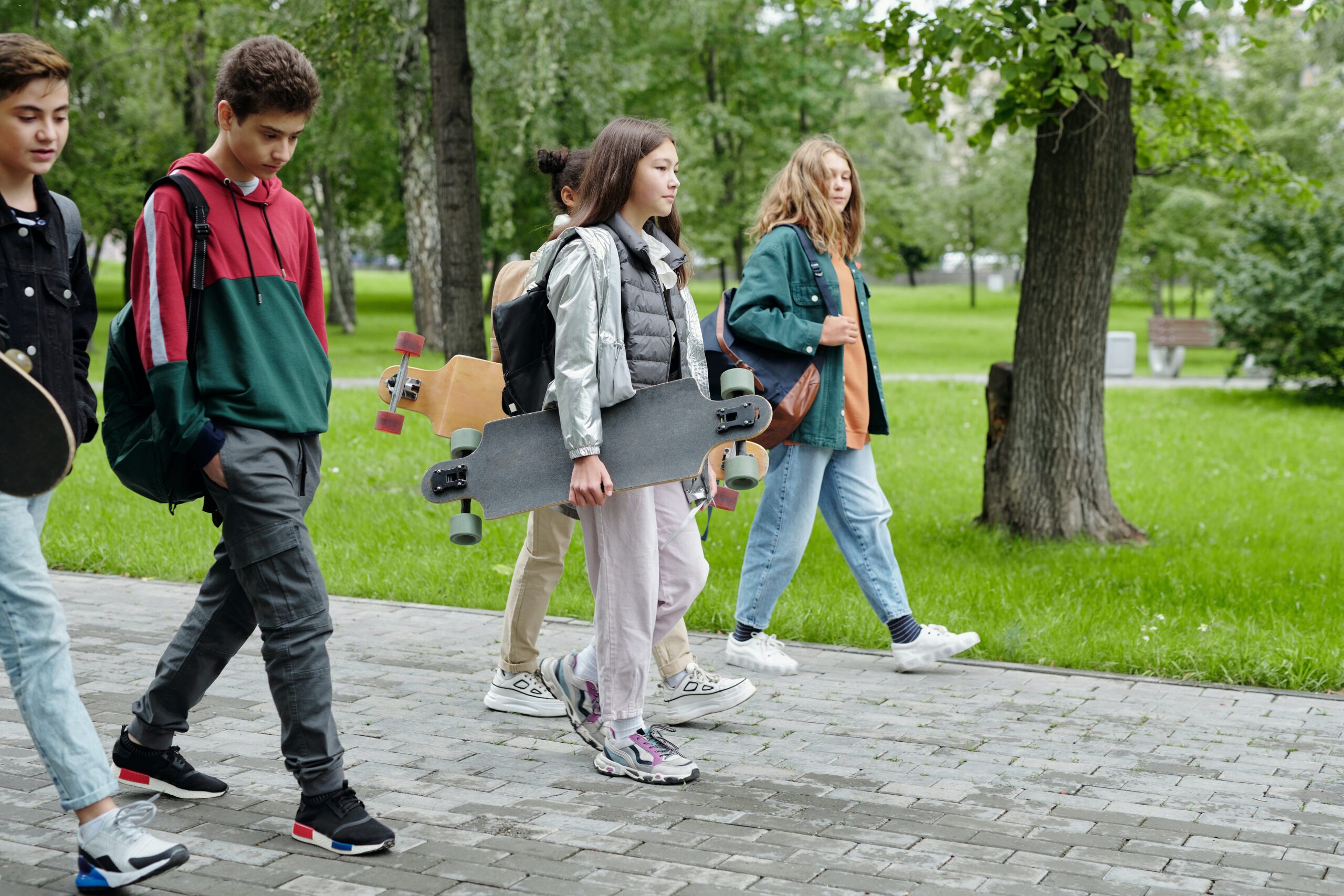 Group of children walking to school.